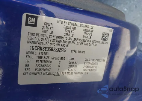 2011 Chevrolet Silverado 1500 Lt z USA, uszkodzony, nr VIN 1GCRKSE35BZ232608